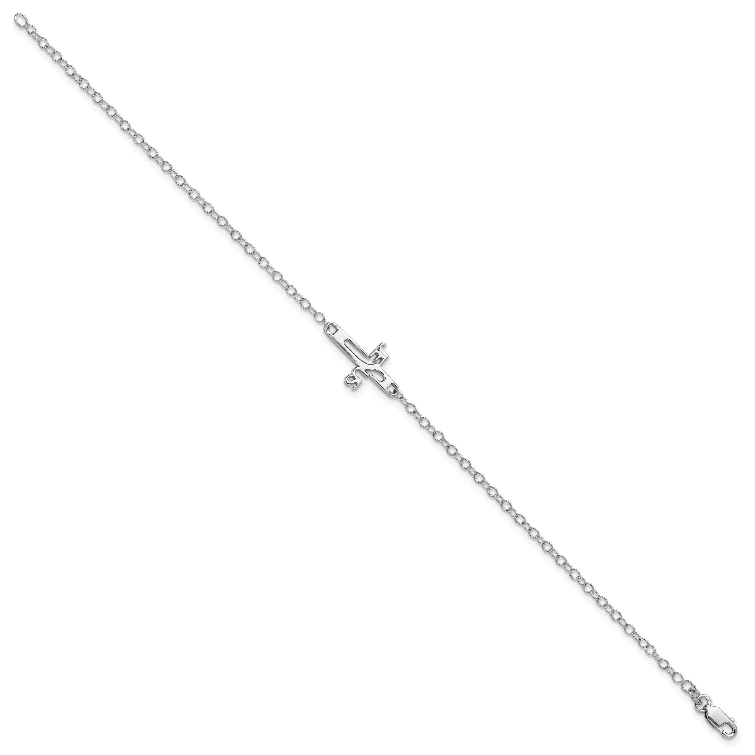 Sterling Silver Rhodium-Plated Jesus Cross Anklet