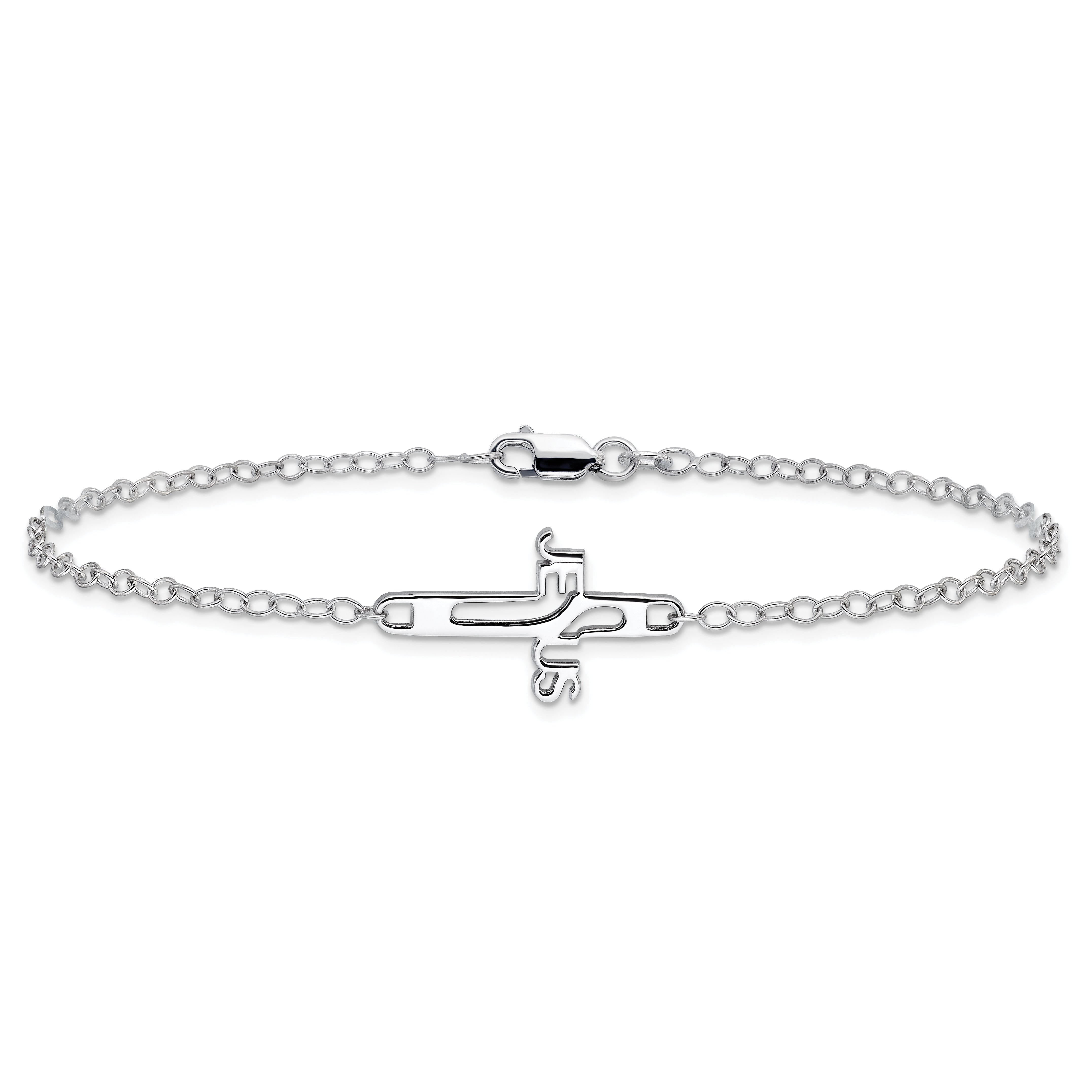 Sterling Silver Rhodium-Plated Jesus Cross Anklet