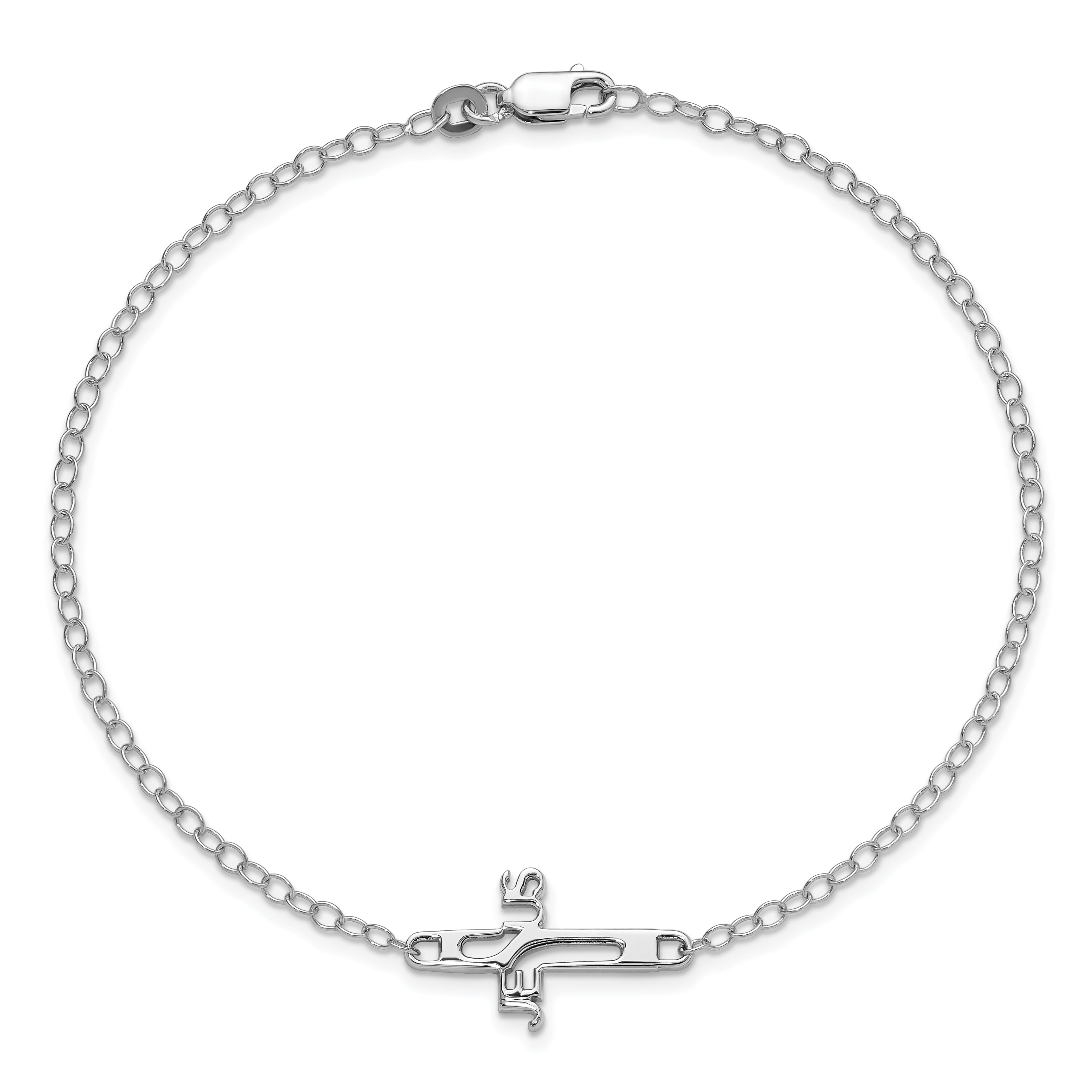 Sterling Silver Rhodium-Plated Jesus Cross Anklet