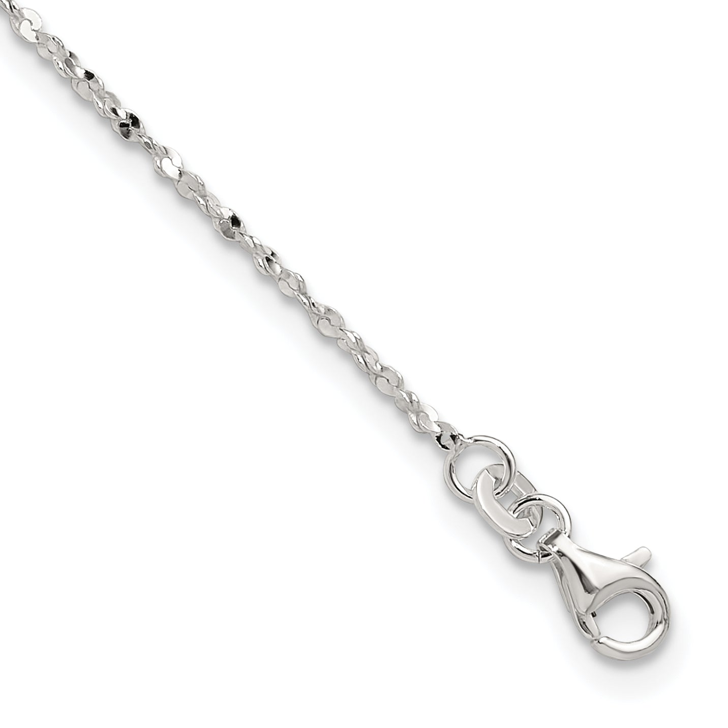Sterling Silver Twisted Serpentine Heart 9 Inch Plus 1.5 Ext. Anklet