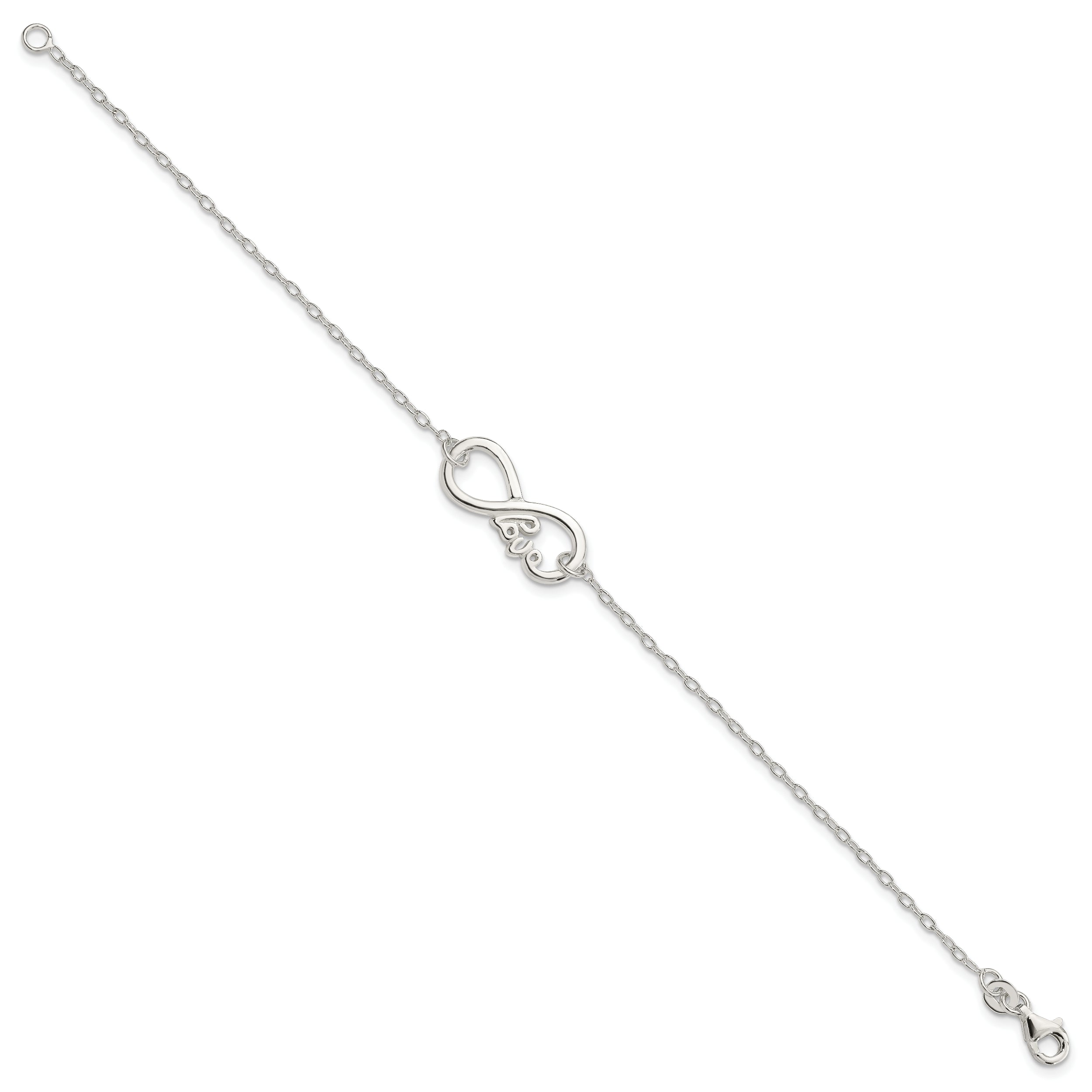 Sterling Silver Polished Infinity Sign W/Love 7.5 Inch Bracelet