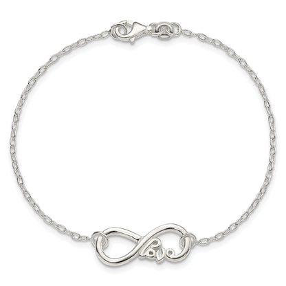 Sterling Silver Polished Infinity Sign W/Love 7.5 Inch Bracelet