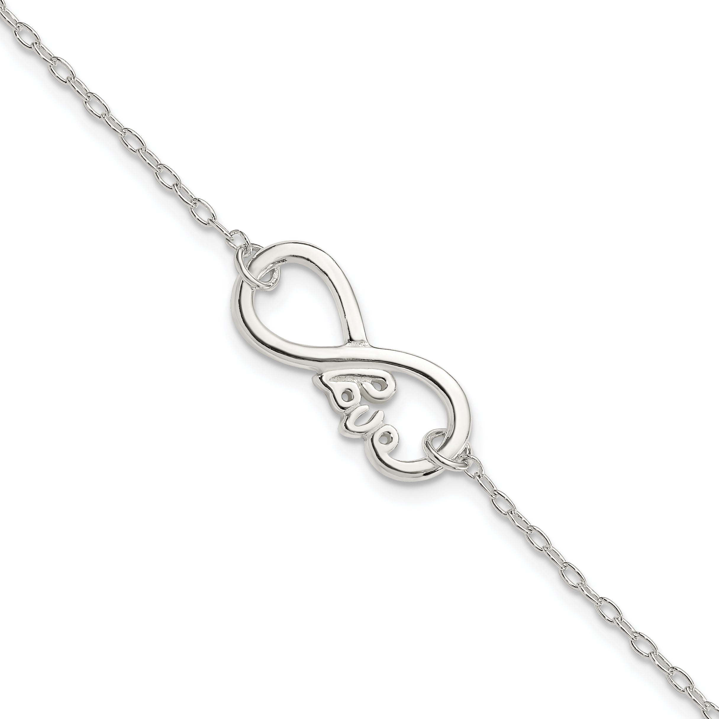 Sterling Silver Polished Infinity Sign W/Love 7.5 Inch Bracelet