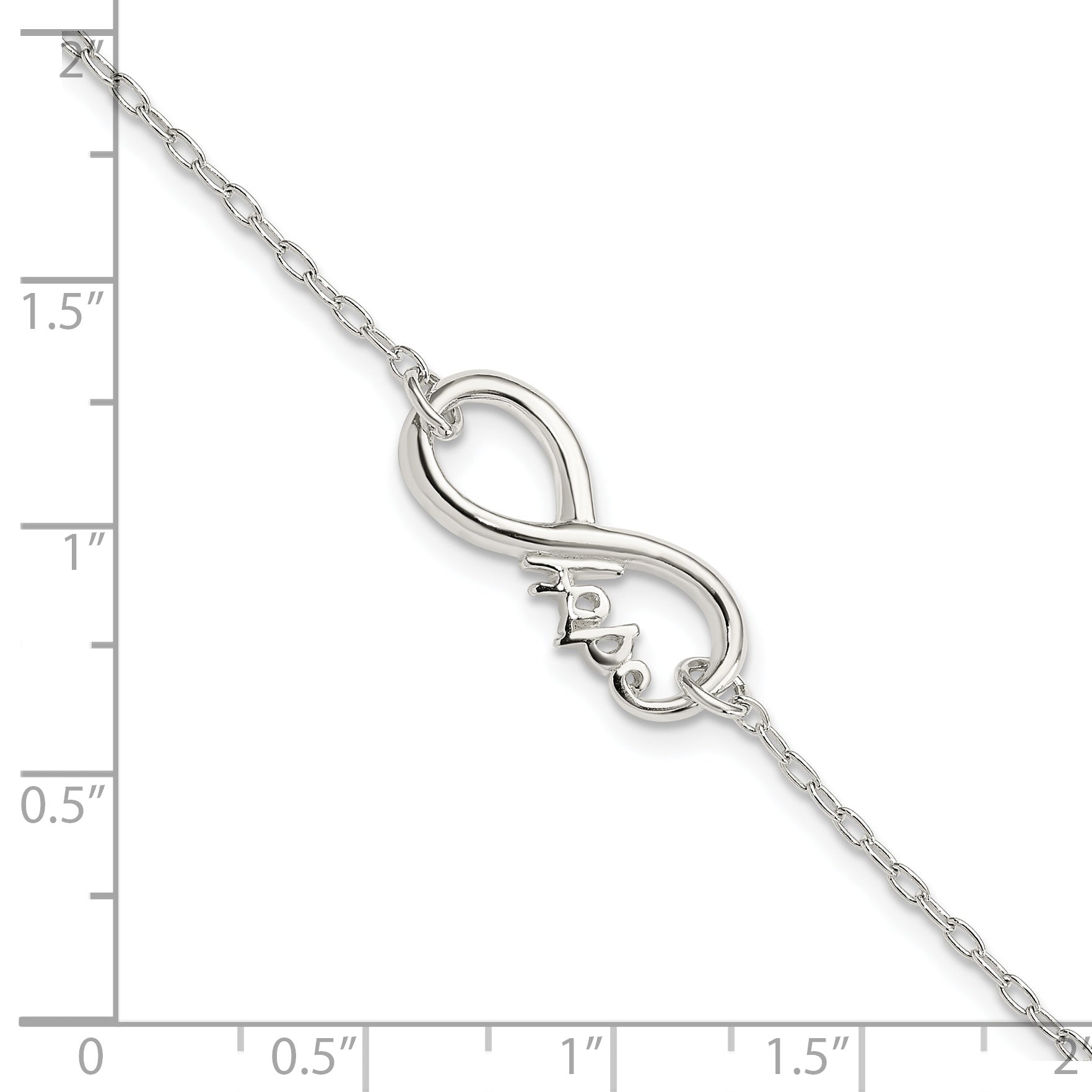Sterling Silver Polished Infinity Sign W/Hope 7.5 Inch Bracelet