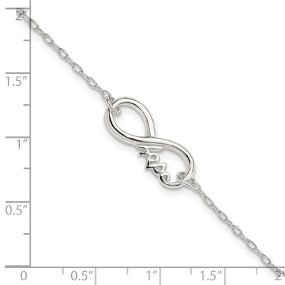 Sterling Silver Polished Infinity Sign W/Hope 7.5 Inch Bracelet