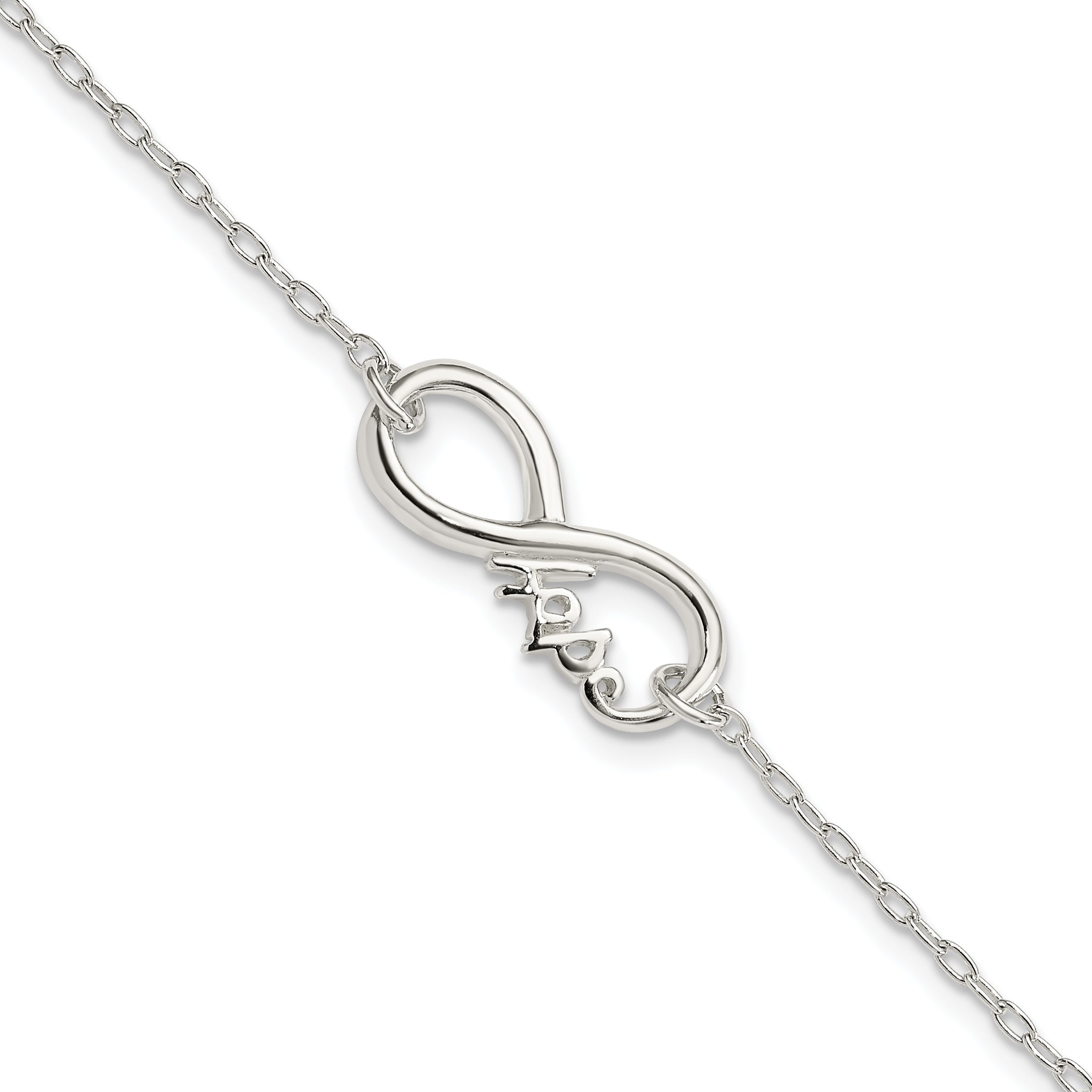 Sterling Silver Polished Infinity Sign W/Hope 7.5 Inch Bracelet