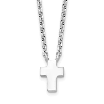 Sterling Silver Rhodium-Plated W/2In Ext. Polished Cross Necklace
