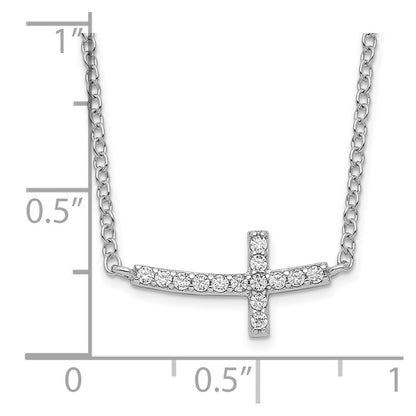 Sterling Silver Rhodium-Plated Cz Sideways Cross 16 Inch Necklace With 2 Extension
