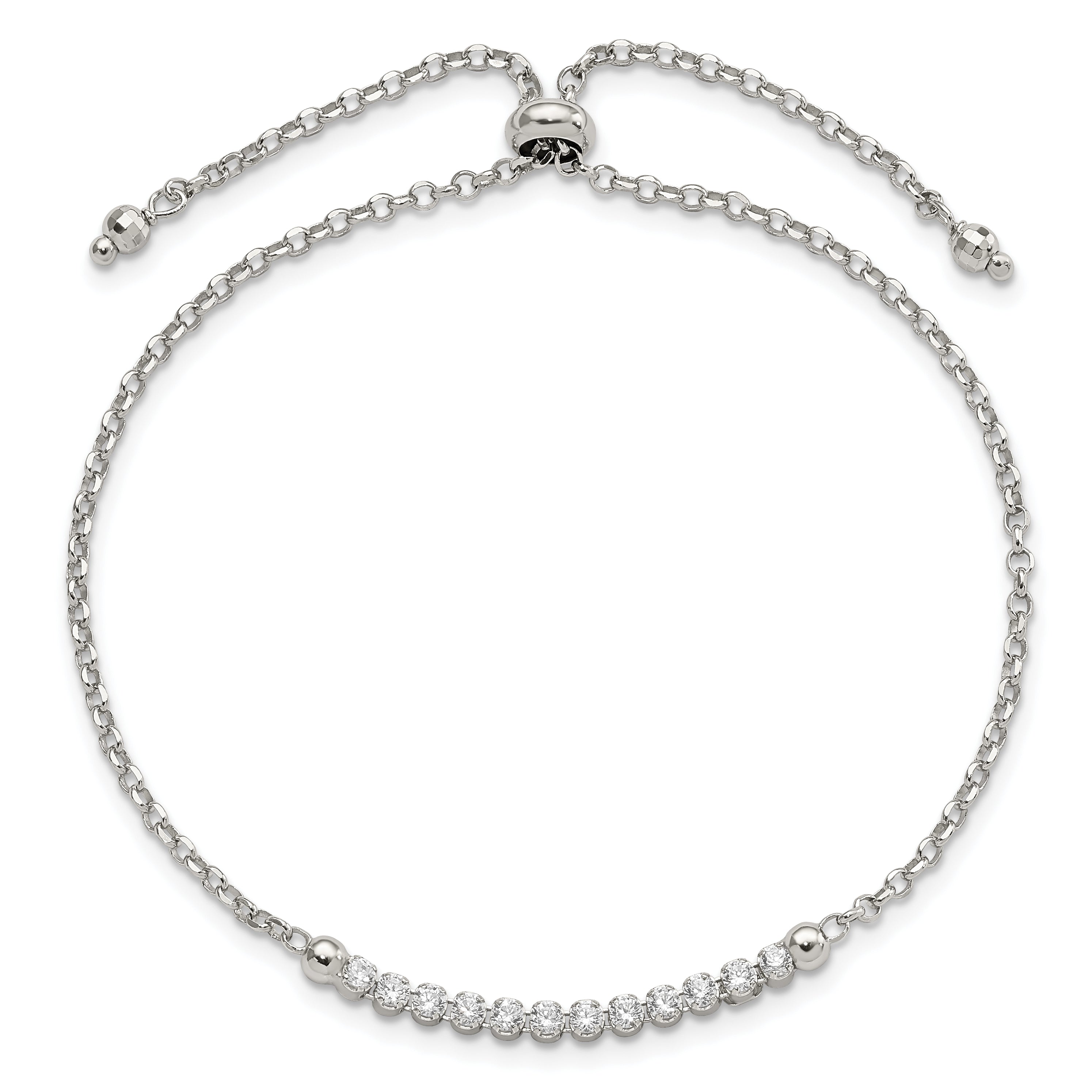10 Inch Sterling Silver Rhodium-Plated Cz Adjustable Bracelet