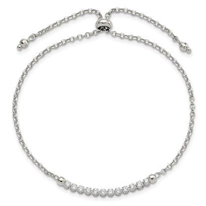 10 Inch Sterling Silver Rhodium-Plated Cz Adjustable Bracelet