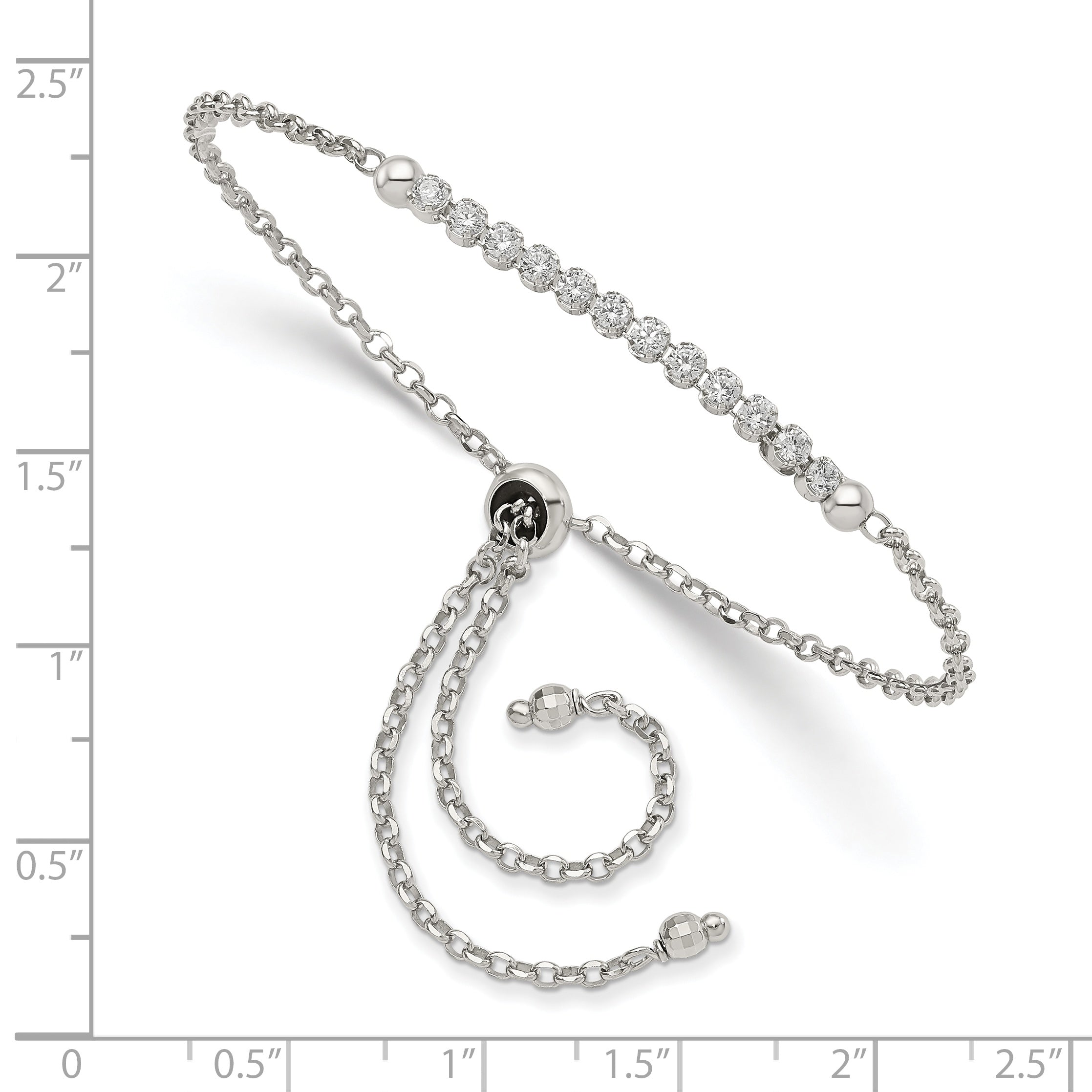 10 Inch Sterling Silver Rhodium-Plated Cz Adjustable Bracelet