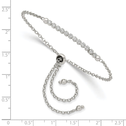 10 Inch Sterling Silver Rhodium-Plated Cz Adjustable Bracelet