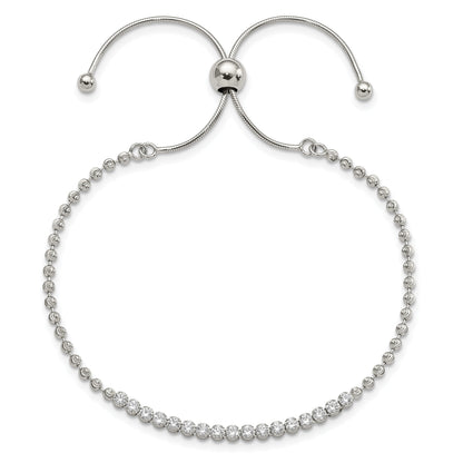 10 Inch Sterling Silver Rhodium-Plated Diamond-Cut Cz Adjustable Bracelet