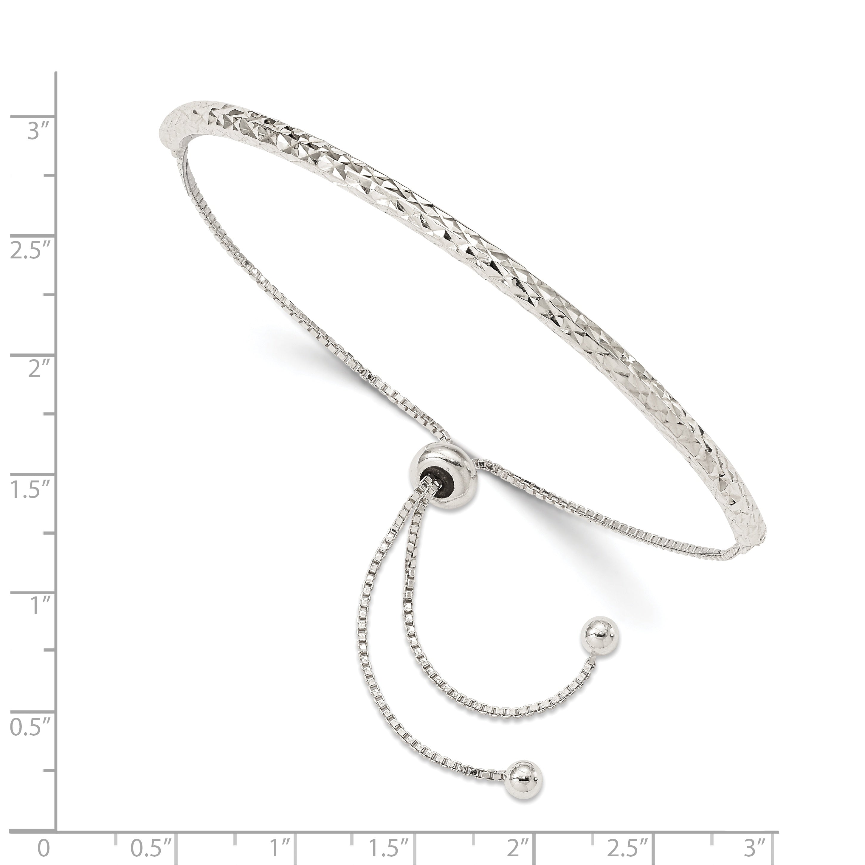 10.5 Inch Sterling Silver Rhodium-Plated Diamond Cut Adjustable Bracelet