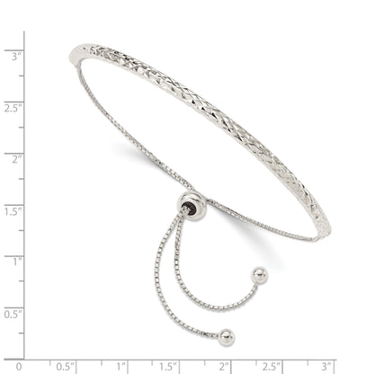 10.5 Inch Sterling Silver Rhodium-Plated Diamond Cut Adjustable Bracelet