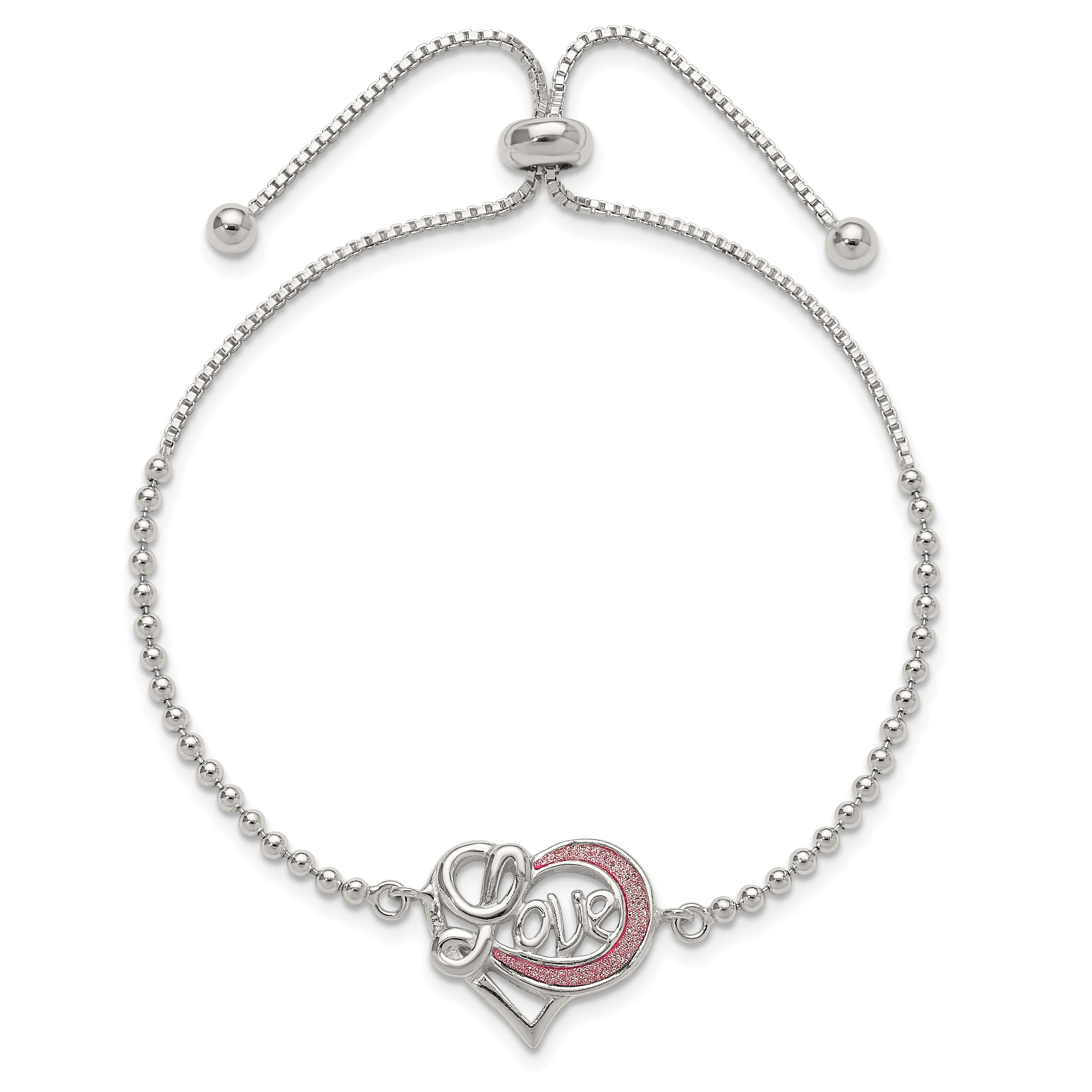 Sterling Silver Glitter Infused Infinity Love Adjustable Bracelet