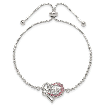 Sterling Silver Glitter Infused Infinity Love Adjustable Bracelet