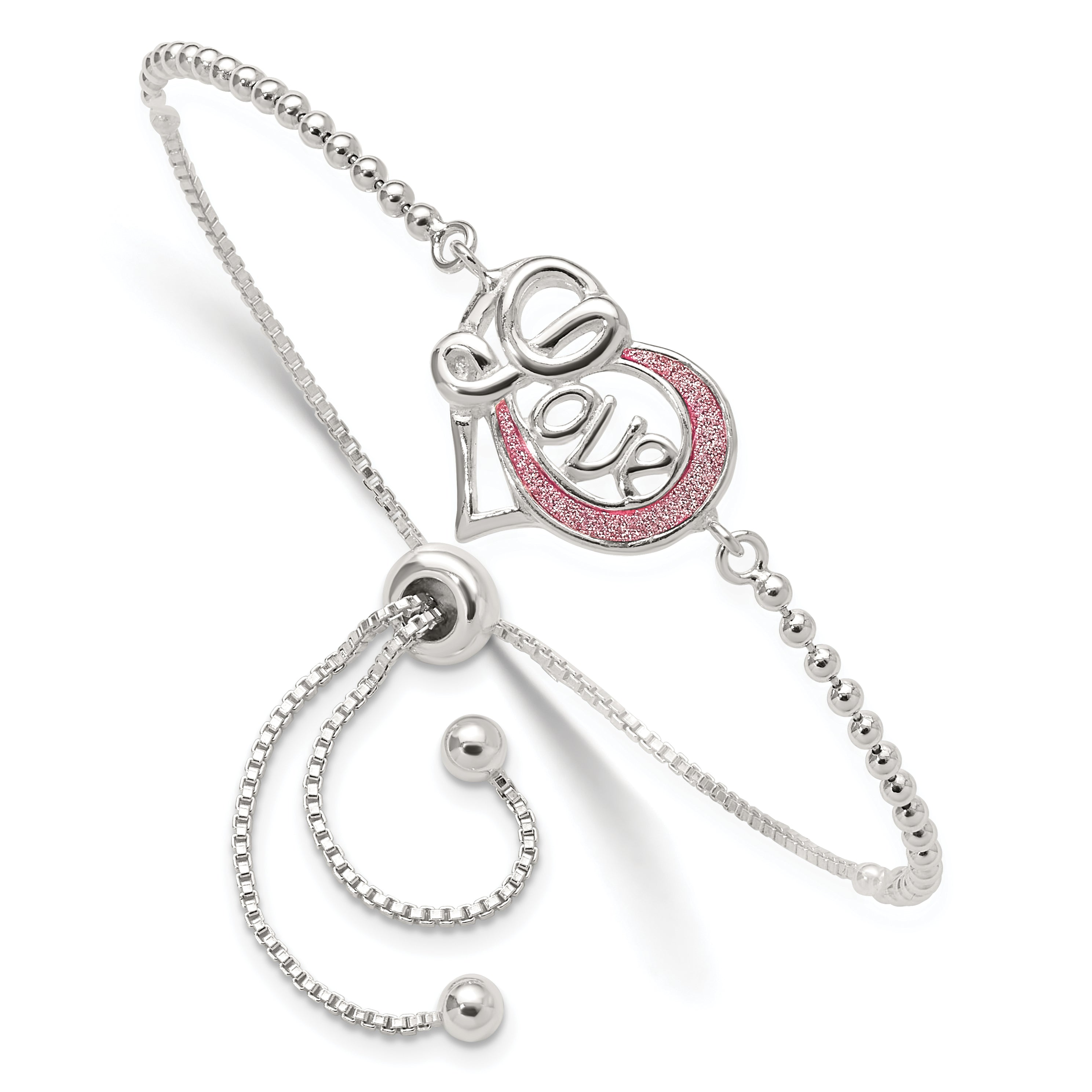 Sterling Silver Glitter Infused Infinity Love Adjustable Bracelet
