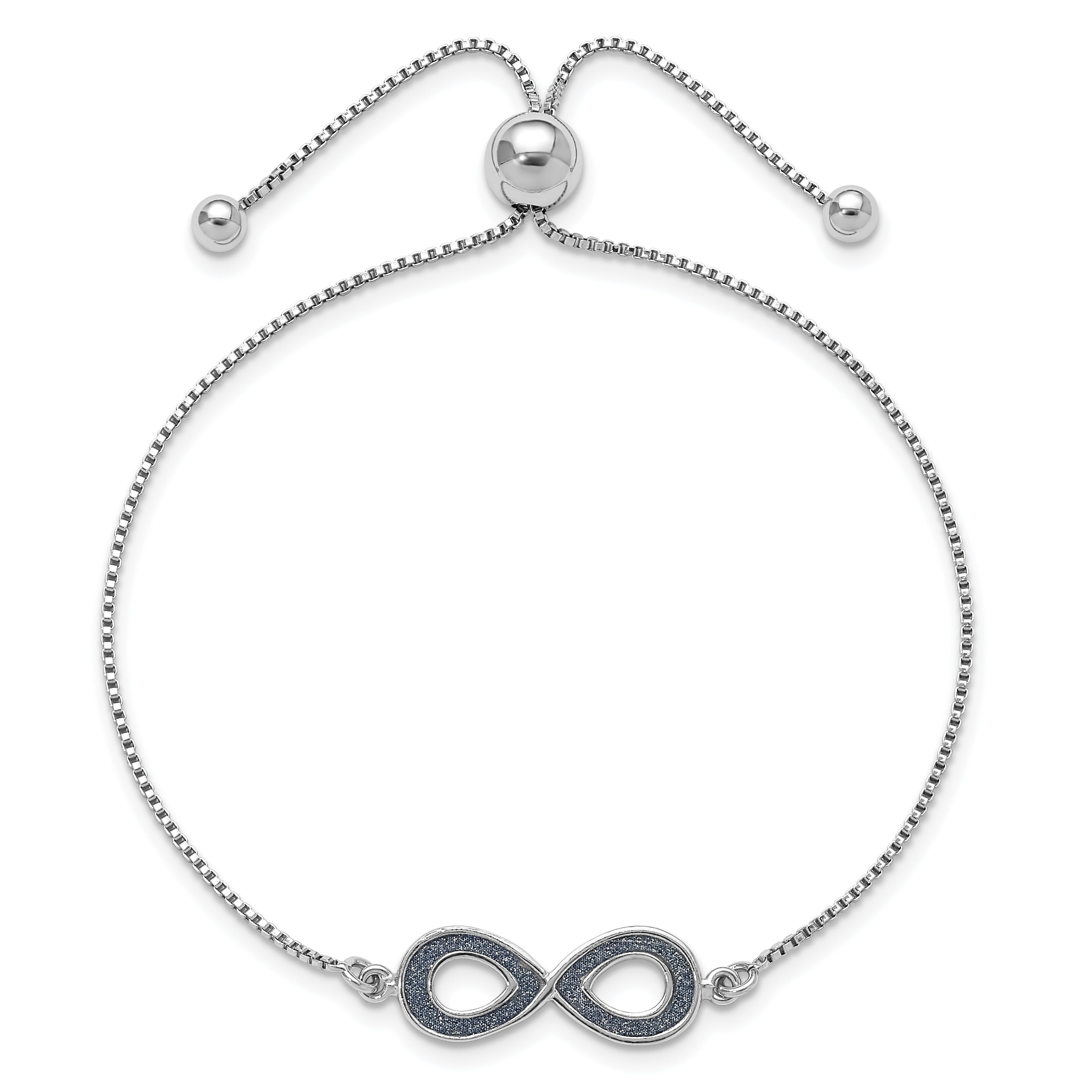 Sterling Silver Rhod-Pltd Glitter Infused Infinity Adjustable Bracelet