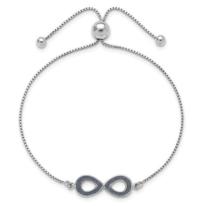 Sterling Silver Rhod-Pltd Glitter Infused Infinity Adjustable Bracelet