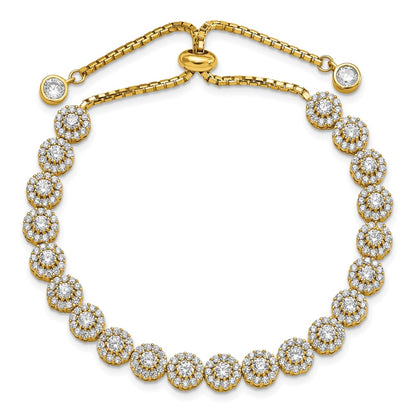 10 Inch Sterling Silver Gold-Tone Cz Halo Adjustable Bracelet