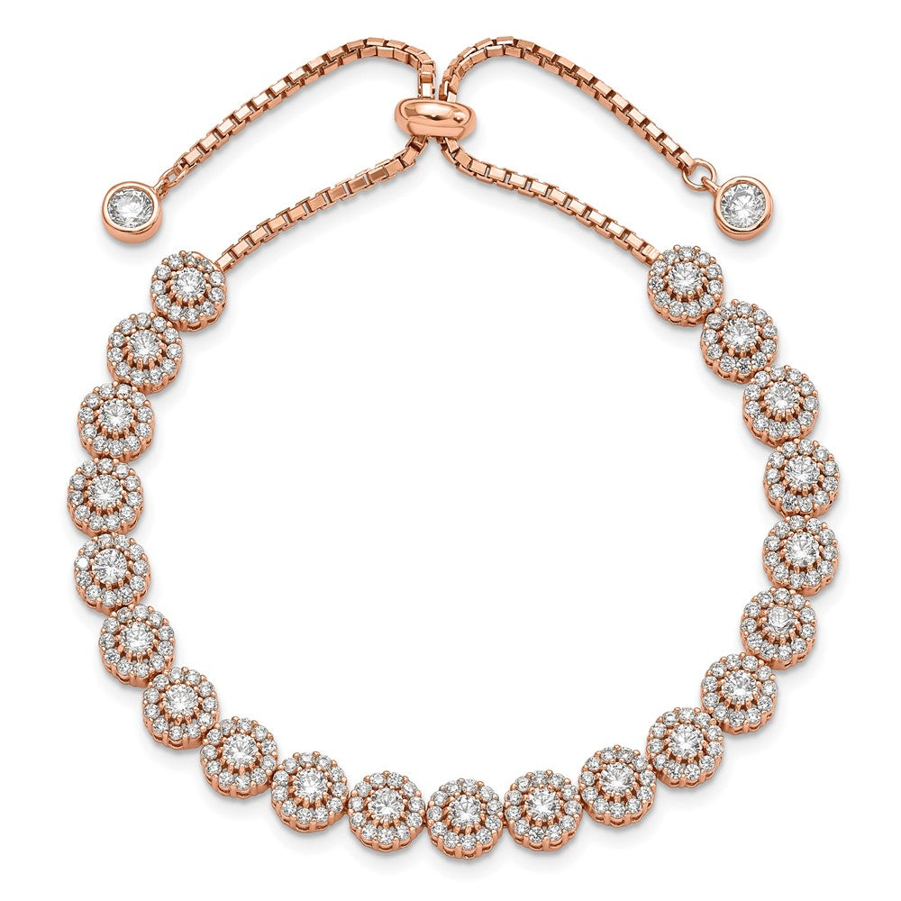 10 Inch Sterling Silver Rose-Tone Cz Halo Adjustable Bracelet