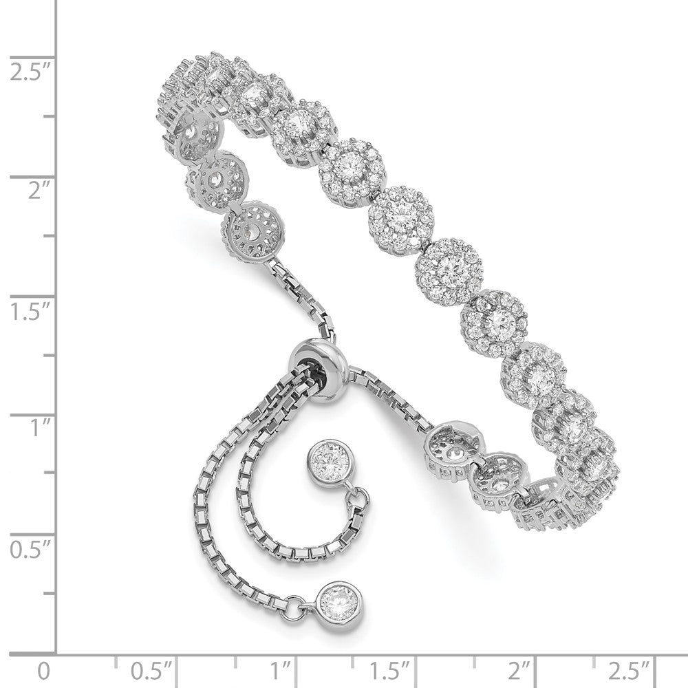 10 Inch Sterling Silver Rhodium-Plated Cz Halo Adjustable Bracelet