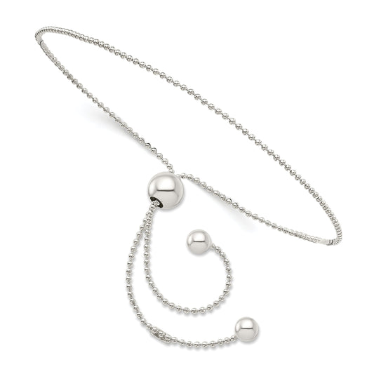 9.25 Inch Sterling Silver Beaded Adjustable Bracelet
