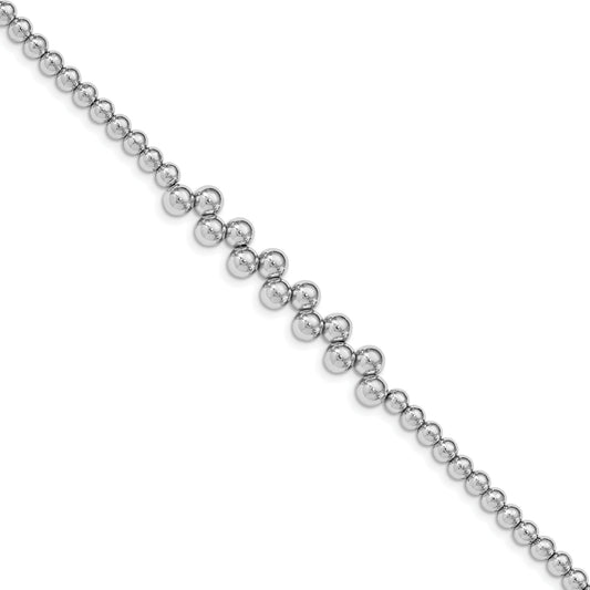 7 Inch Sterling Silver Rhodium-Plated Polished Beaded W/1.25 In Ext. Bracelet