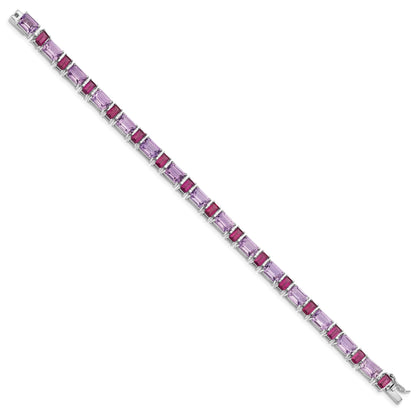 7.5 Inch Sterling Silver Rhodium-Plated Amethyst And Rhodolite Bracelet