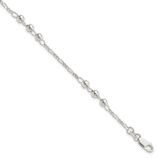 7 Inch Sterling Silver Diamond Cut Beaded Bracelet