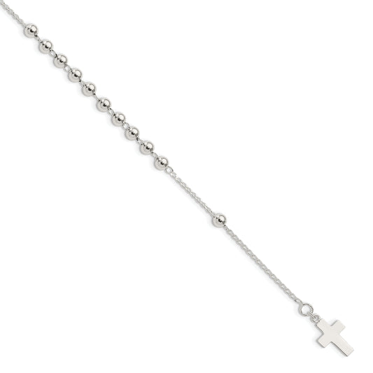 7.5 Inch Sterling Silver Beaded Cross Bracelet