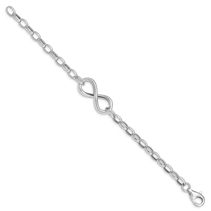 7.5 Inch Sterling Silver Rhodium Plated Polished Infinity Link Bracelet