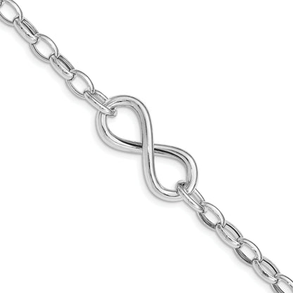7.5 Inch Sterling Silver Rhodium Plated Polished Infinity Link Bracelet