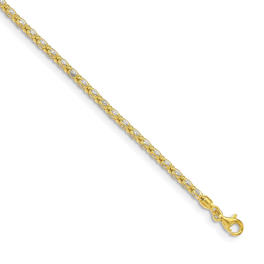 7.25 Inch Sterling Silver Gold-Tone Enclosed Cz Chain Bracelet