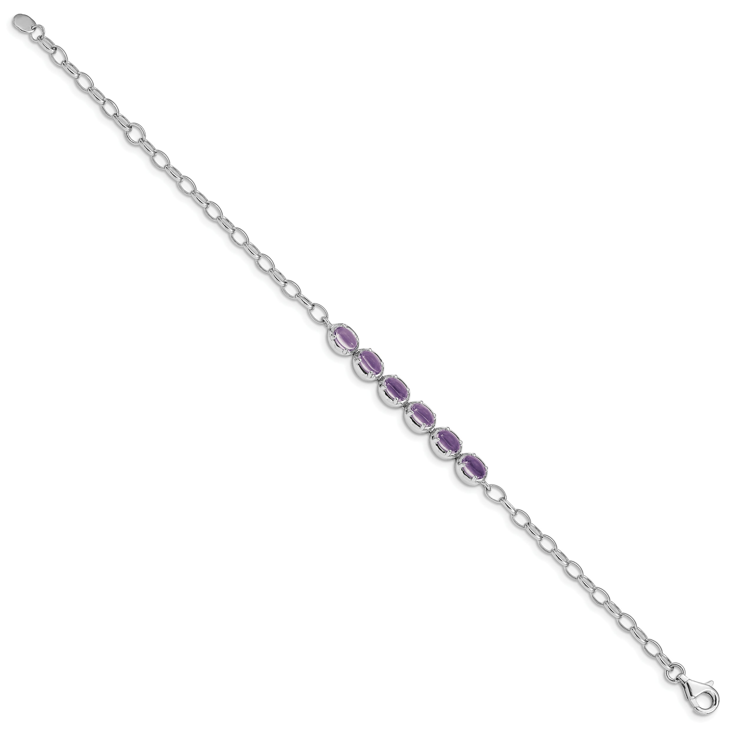 8 Inch Sterling Silver Rhodium-Plated Amethyst Bracelet