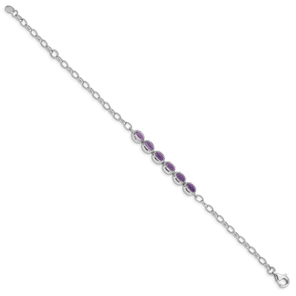 8 Inch Sterling Silver Rhodium-Plated Amethyst Bracelet