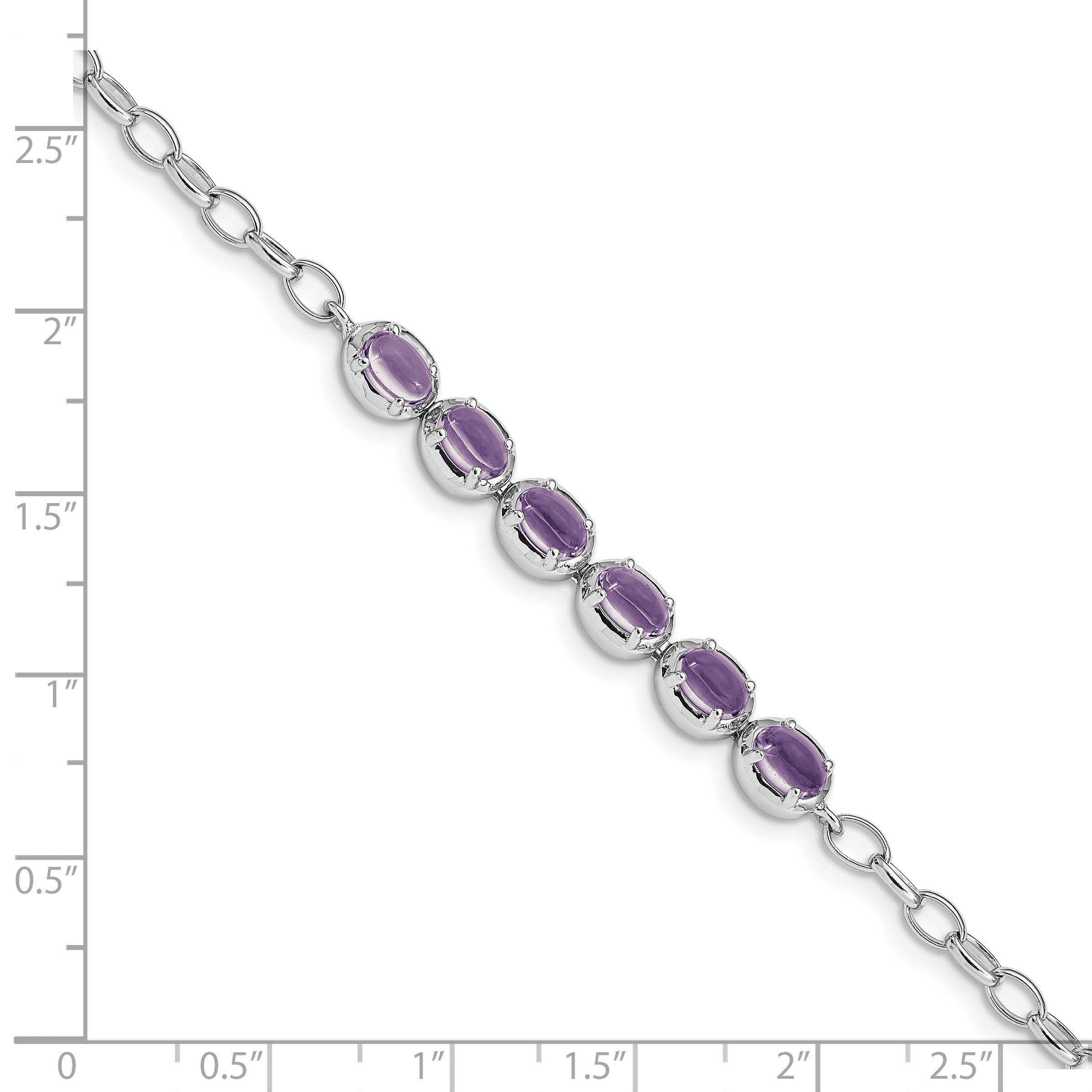 8 Inch Sterling Silver Rhodium-Plated Amethyst Bracelet