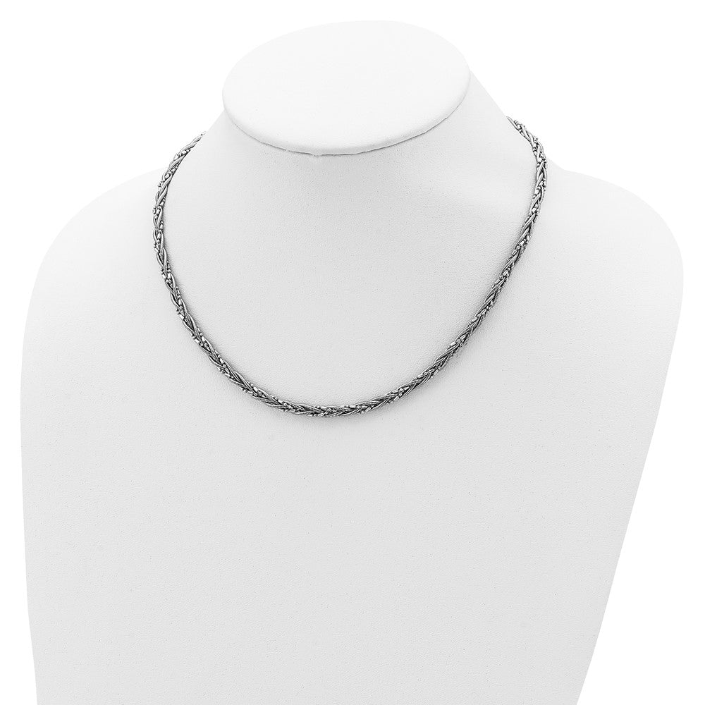 18 Inch Sterling Silver Rh-Plated Braided Beads And Snake Chain Necklace