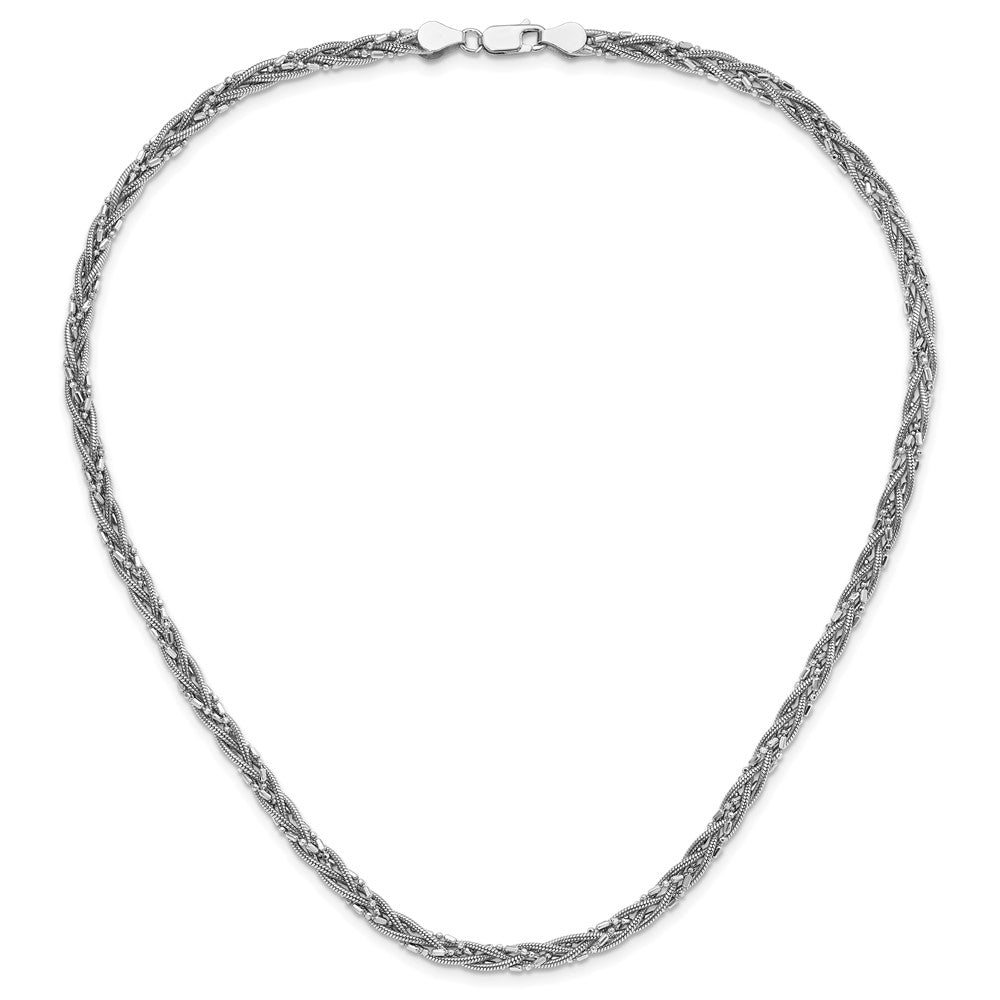 18 Inch Sterling Silver Rh-Plated Braided Beads And Snake Chain Necklace