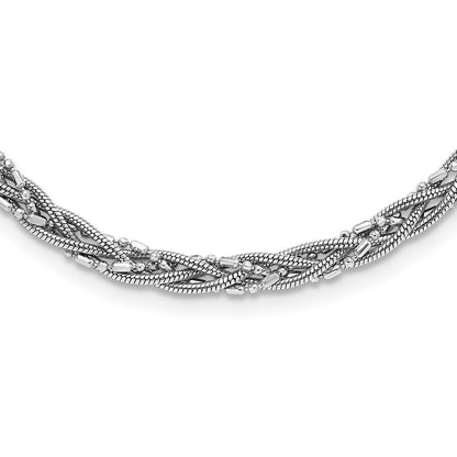 18 Inch Sterling Silver Rh-Plated Braided Beads And Snake Chain Necklace