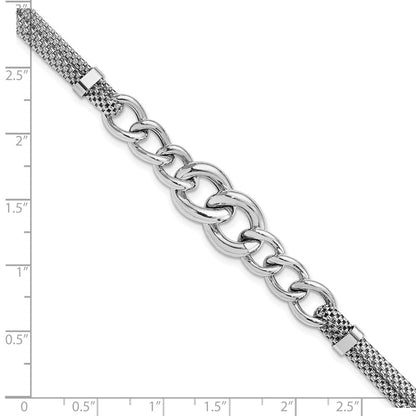 7 Inch Sterling Silver Rhodium-Plated Fancy Chain W/1In Ext. 2-Strand Bracelet