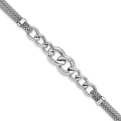 7 Inch Sterling Silver Rhodium-Plated Fancy Chain W/1In Ext. 2-Strand Bracelet