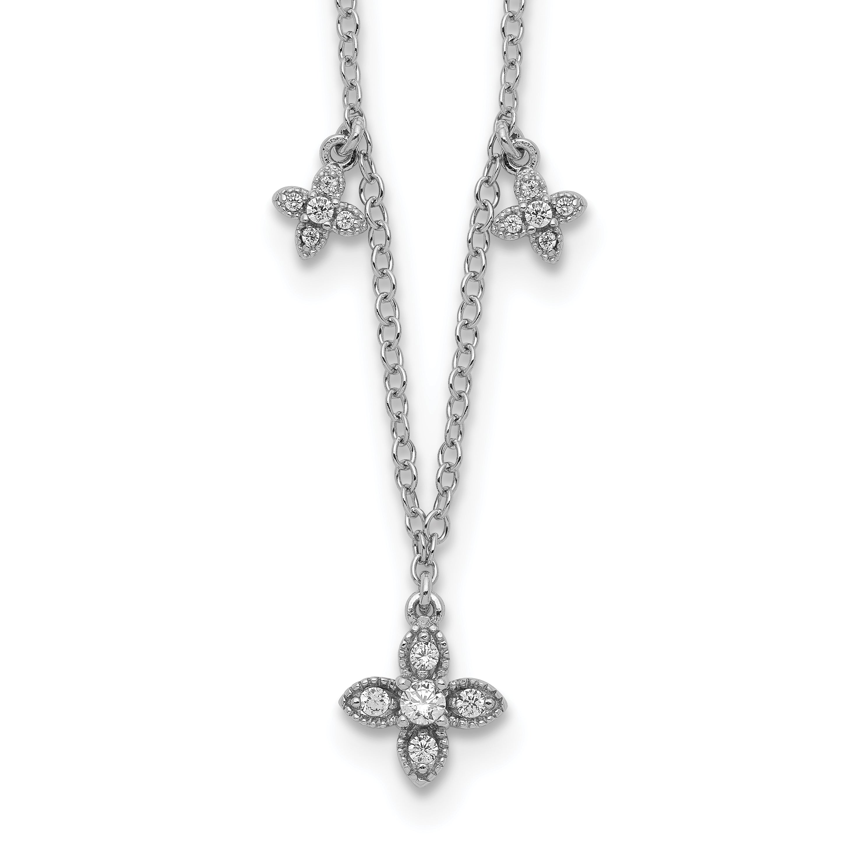 Sterling Silver Rhodium-Plated Cz Crosses W/2In Ext Necklace