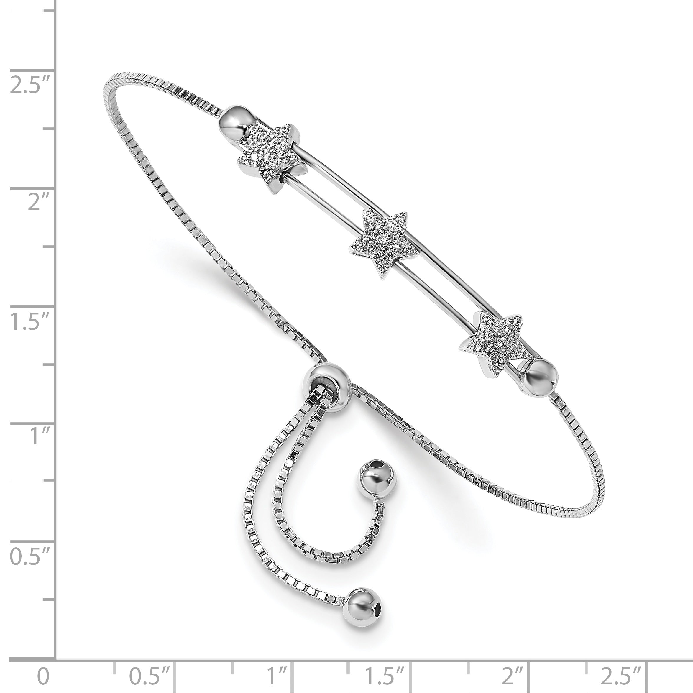 10 Inch Sterling Silver Rhodium Plated Cz Adjustable Star Bracelet