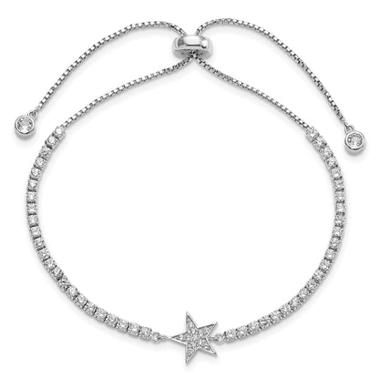 10 Inch Sterling Silver Rhodium-Plated Cz Star Adjustable Bracelet
