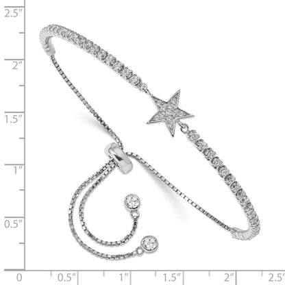 10 Inch Sterling Silver Rhodium-Plated Cz Star Adjustable Bracelet