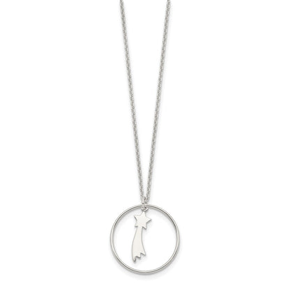 Sterling Silver Polished Shooting Star Circle Pendant Necklace