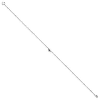 Sterling Silver Rhodium-Plated Polished Blue & White Cz Eye 10In Anklet