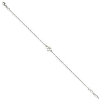 Sterling Silver With Cz Sand Dollar 9In Plus 1 In Ext. Anklet